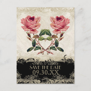 Carte Postale Faire-part Style baroque Vintage Rose noir n crème dentelle