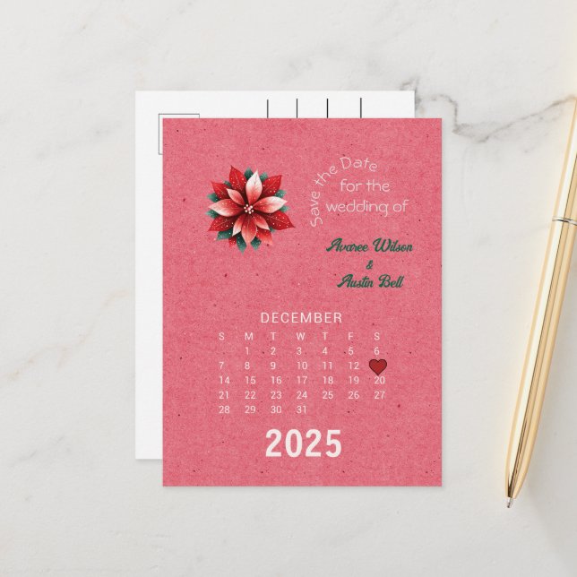 Carte Postale Faire-part Style de calendrier Mariage Enregistrer la date Dé (Devant/Arrière en situation)