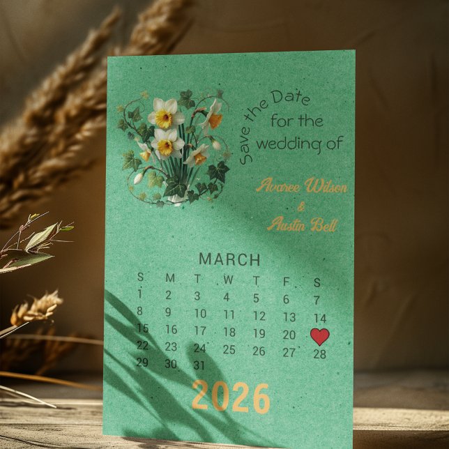 Carte Postale Faire-part Style de calendrier Mariage Enregistrer la date Ma (Créateur téléchargé)