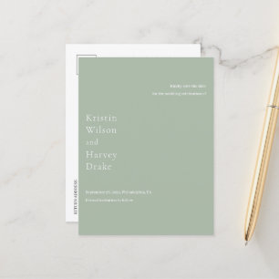 Carte Postale Faire-part Style Sage Green Mariage moderne Enregistrer la da