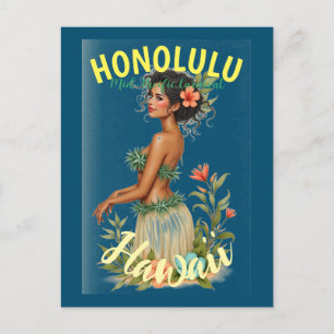 Carte Postale Faire-part Style Vintage Voyage Hawaïen Honolulu Mid-Pacifiqu