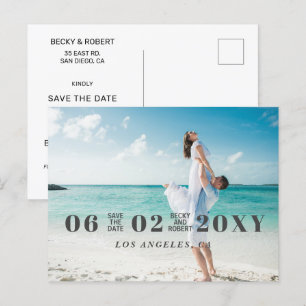 Carte Postale Faire-part Stylish Modern Typography Photo Enregistrer la dat