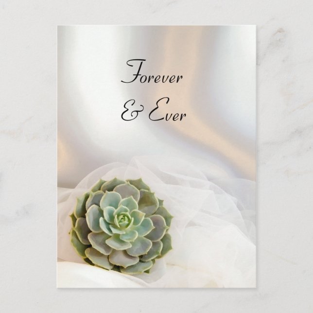 Carte Postale Faire-part Succulent vert sur mariage blanc Enregistrer la da (Devant)