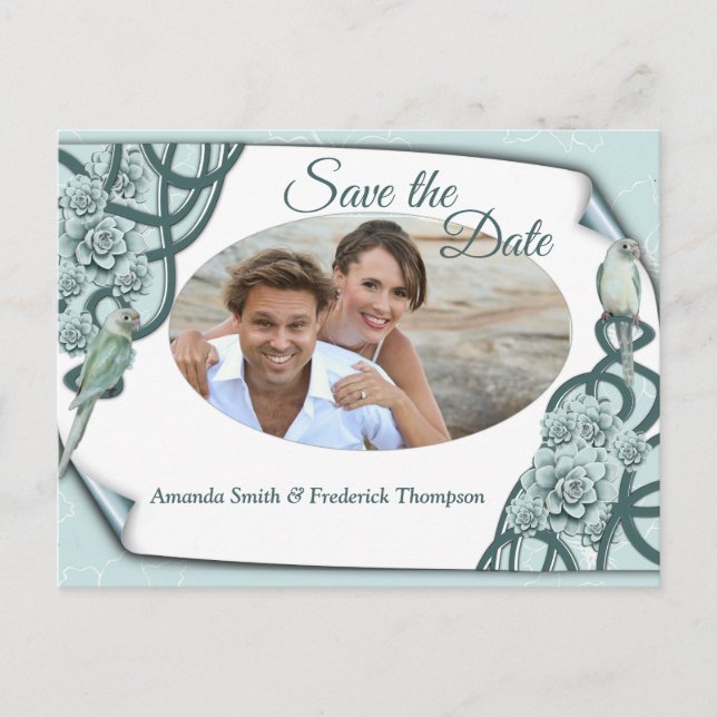 Carte Postale Faire-part Succulents dans l'eau en bleu menthe / vert pin (Devant)