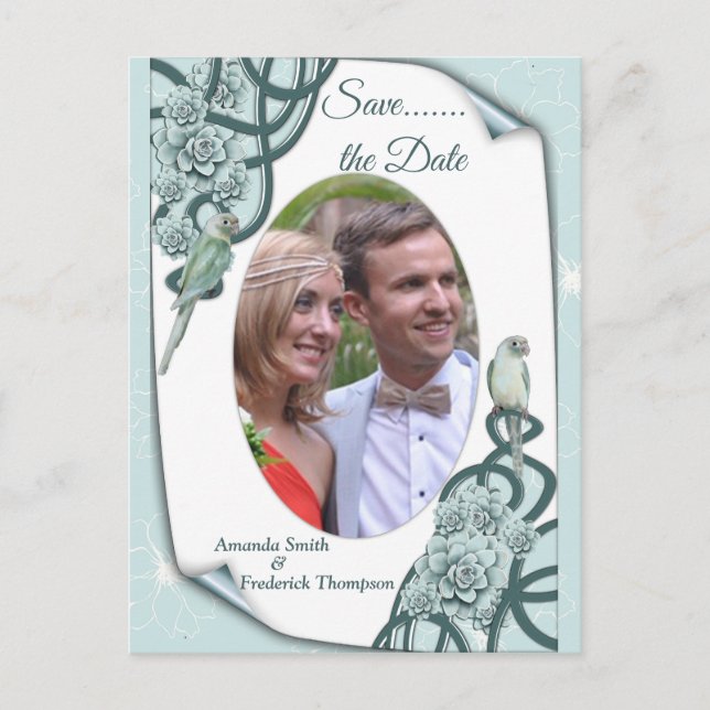 Carte Postale Faire-part Succulents dans l'eau en bleu menthe / vert pin (Devant)