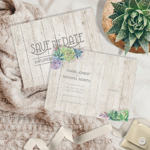 Carte Postale Faire-part Succulents et bois rustique Enregistrer la date ID