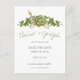 Carte Postale Faire-part Succulents Mariage rustique enregistrer la date