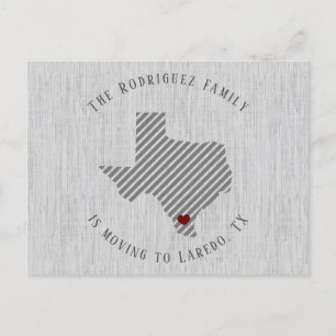Carte Postale Faire-part Sud du Texas Linge Gris et Cœur Texas en mouvement