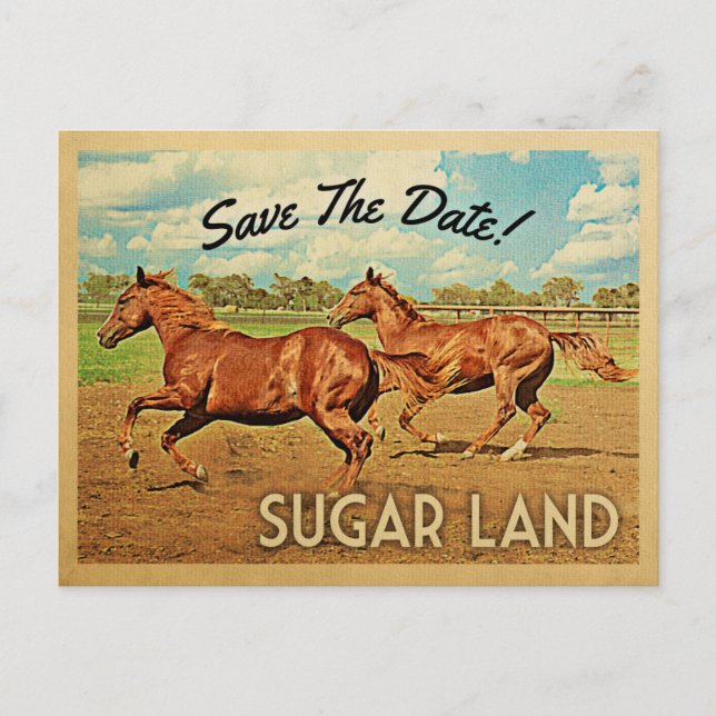 Carte Postale Faire-part Sugar Land Texas Sauvez La Date Chevaux (Devant)