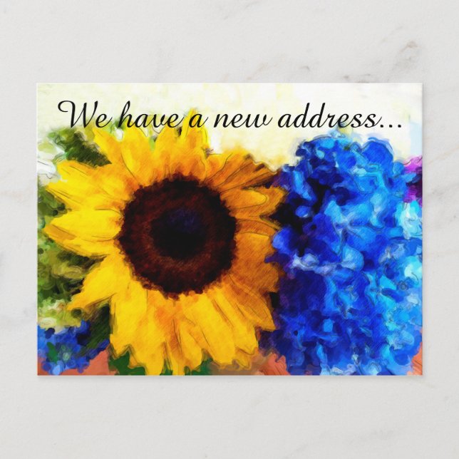 Carte Postale Faire-part Sunflower Hydrangeas Nouveau domicile Adresse post (Devant)