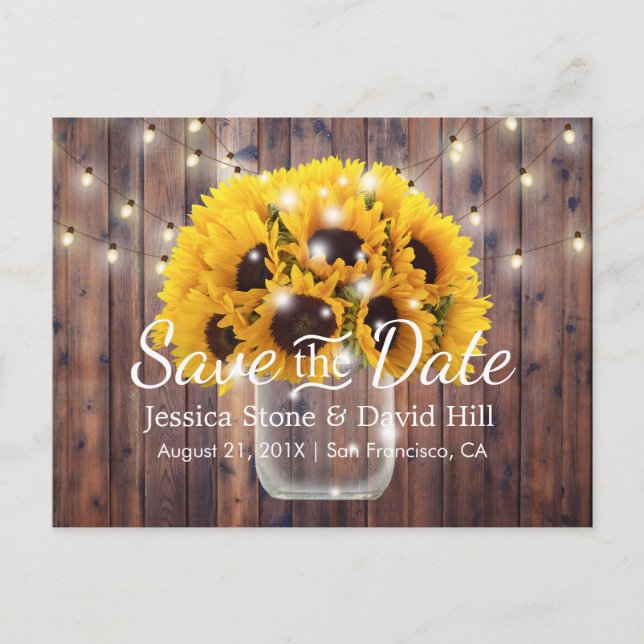 Carte Postale Faire-part Sunflower Jar Rustic Grange Mariage Enregistrer la (Devant)