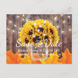 Carte Postale Faire-part Sunflower Jar Rustic Mariage de automne Enregistre