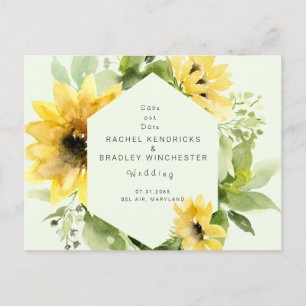 Carte Postale Faire-part Sunflower Mint Mariage Enregistrer notre date
