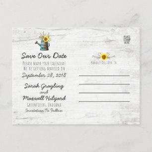 Carte Postale Faire-part Sunflower & Rustic Wood Farm Wedding Enregistrer L