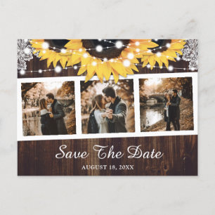 Carte Postale Faire-part Sunflower Rustic Wood Mariage Photo Enregistrer La