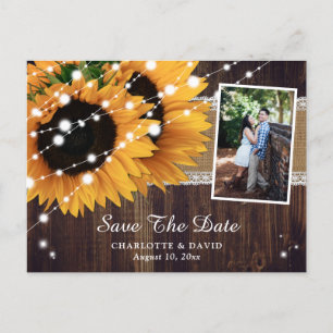 Carte Postale Faire-part Sunflower Wood Lights Photo Mariage Enregistrer La