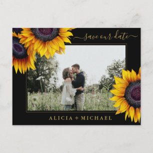 Carte Postale Faire-part Sunflowers rustique chic script enregistrer date m