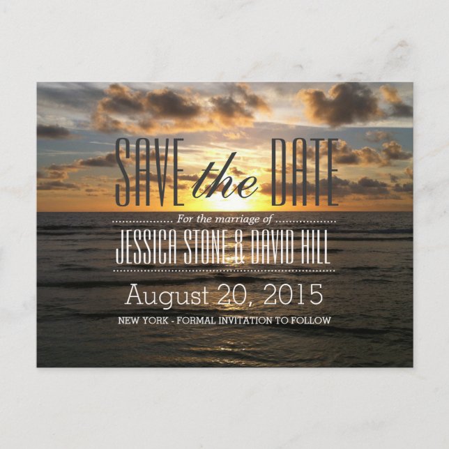 Carte Postale Faire-part Sunset Beach Destination Wedding Enregistrer la da (Devant)