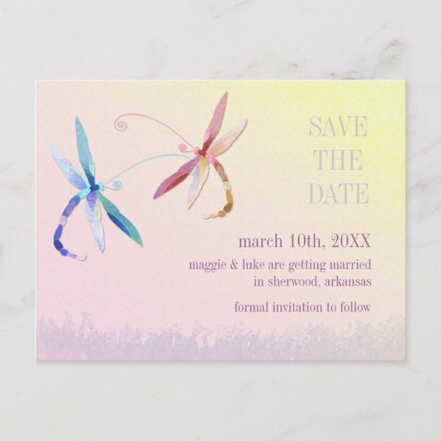 Carte Postale Faire-part Sunset Dragonfly Couple Wedding Enregistrer la dat (Devant)