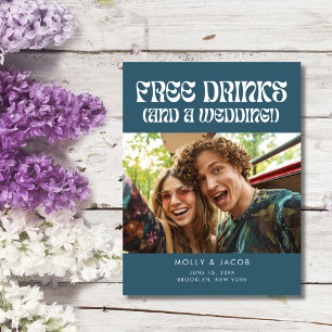 Carte Postale Faire-part Super Retro Boissons gratuites Mariage Enregistrer