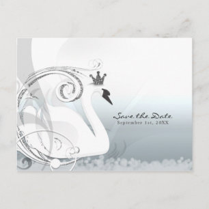 Carte Postale Faire-part Swan Princess Silver & White Enregistrer la date