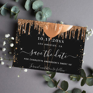 Carte Postale Faire-part Sweet 16 parties en ballons d'or noir enregistrer 