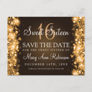 Carte Postale Faire-part Sweet 16 "Save The Date" Lance L'Or