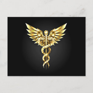 Carte Postale Faire-part Symbole caducee polygonale or