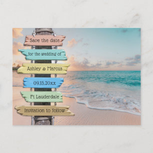 Carte Postale Faire-part Symbole de mariage branché de plage Enregistrer la