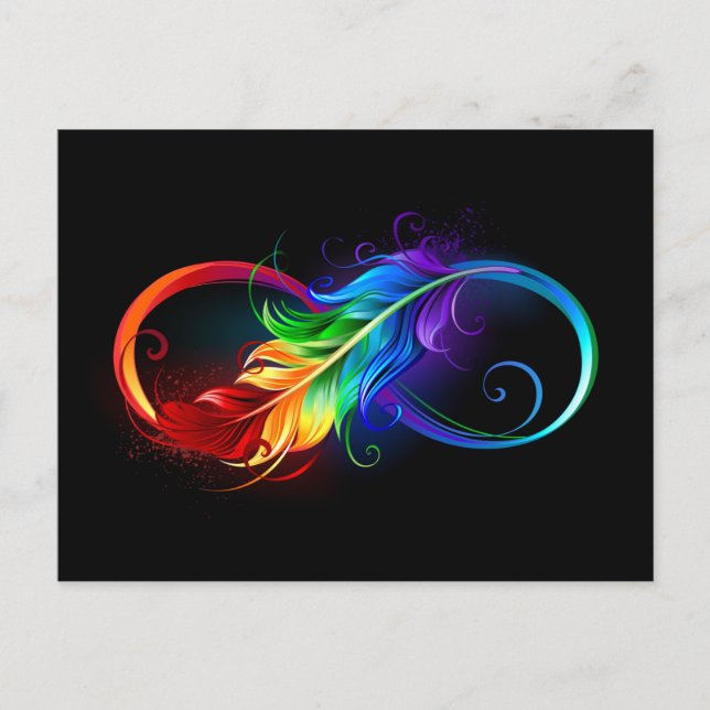 Carte Postale Faire-part Symbole d'infini avec plume arc-en-ciel (Devant)