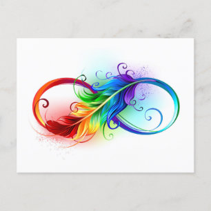 Carte Postale Faire-part Symbole d'infini avec plume arc-en-ciel