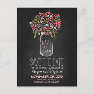 Carte Postale Faire-part Tableau noir enregistrer la date - Fleur Jar Mason