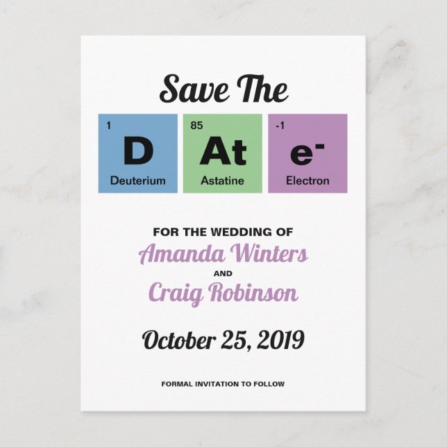 Carte Postale Faire-part Tableau périodique des éléments (Devant)