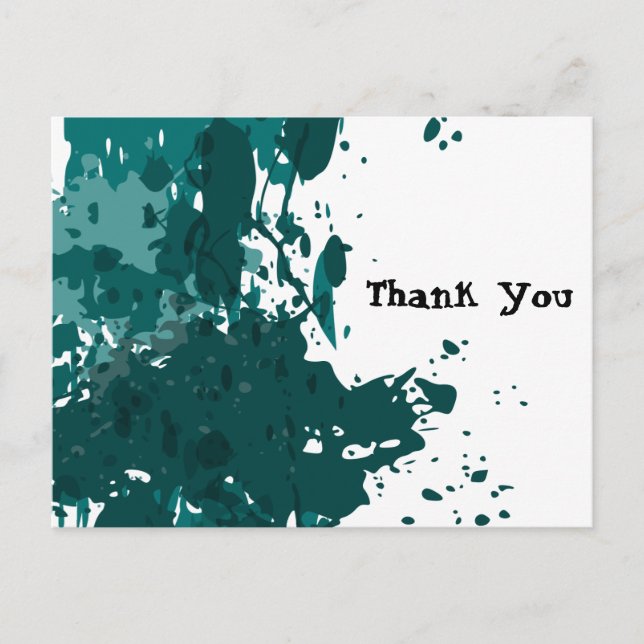 Carte Postale Faire-part Tache Verte Turquoise, Merci des Nouveaux Mariés (Devant)