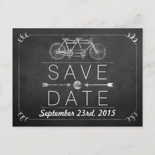 Carte Postale Faire-part Tandem Bicycle Chalkboard Typographie Mariage