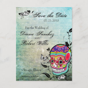 Carte Postale Faire-part Tatouage sucre crâne Enregistrer la date