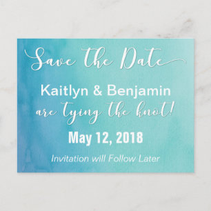Carte Postale Faire-part Teal et Bleu Ombré Aquarelle Save the Date