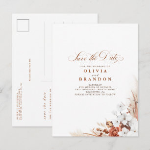 Carte Postale Faire-part Terracotta et Boho Floral Blanc Enregistrer la dat