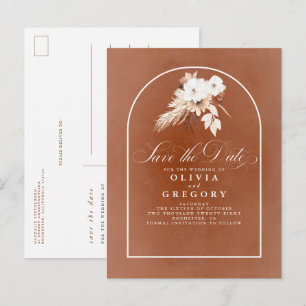 Carte Postale Faire-part Terracotta et Fleurs blanches Enregistrer la date
