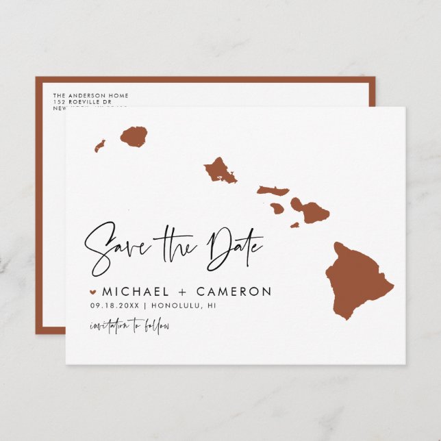 Carte Postale Faire-part Terracotta Hawaii State Map QR Code Enregistrer la (Devant / Derrière)