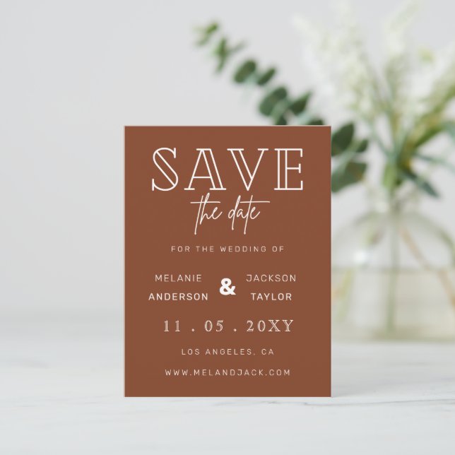 Carte Postale Faire-part Terracotta Rustic Burnt Orange Boho Enregistrer la (Debout devant)