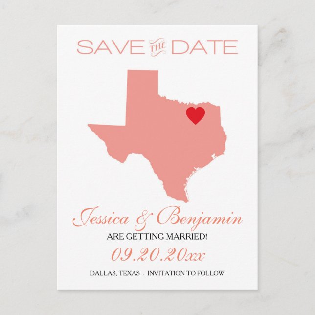 Carte Postale Faire-part Texas State Map Enregistrer la date (Devant)