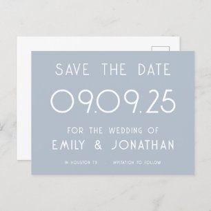Carte Postale Faire-part Texte simple Dusty Blue Wedding Enregistrer la dat