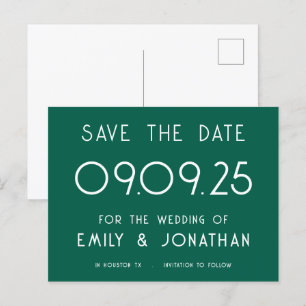 Carte Postale Faire-part Texte simple Emerald Green Wedding Enregistrer la