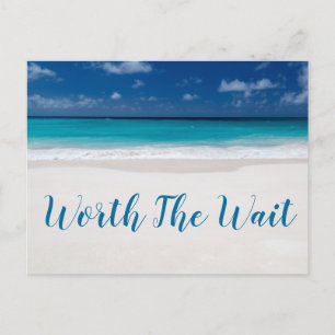 Carte Postale Faire-part Thème de plage Ça Vaut La Peine d'Attendre Enregis