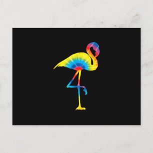 Carte Postale Faire-part Tie Dye Flamant rose arc-en-ciel Imprimer Oiseau A