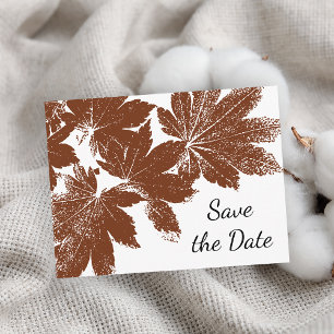 Carte Postale Faire-part Timbre de feuille d'automne marron Save the Date d