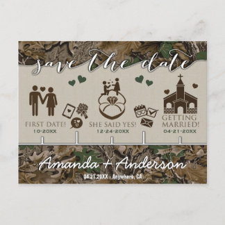 Carte Postale Faire-part Timeline Milestone Camo Rustic Enregistrer les car