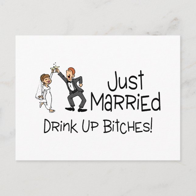 Carte Postale Faire-part Toast de mariage drôle juste marié (Devant)