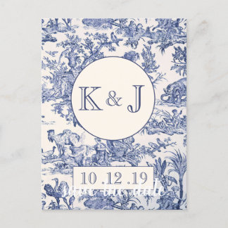 Carte Postale Faire-part Toile bleue et blanche